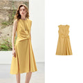 Sleeveless Draped-Waist Midi Dress
