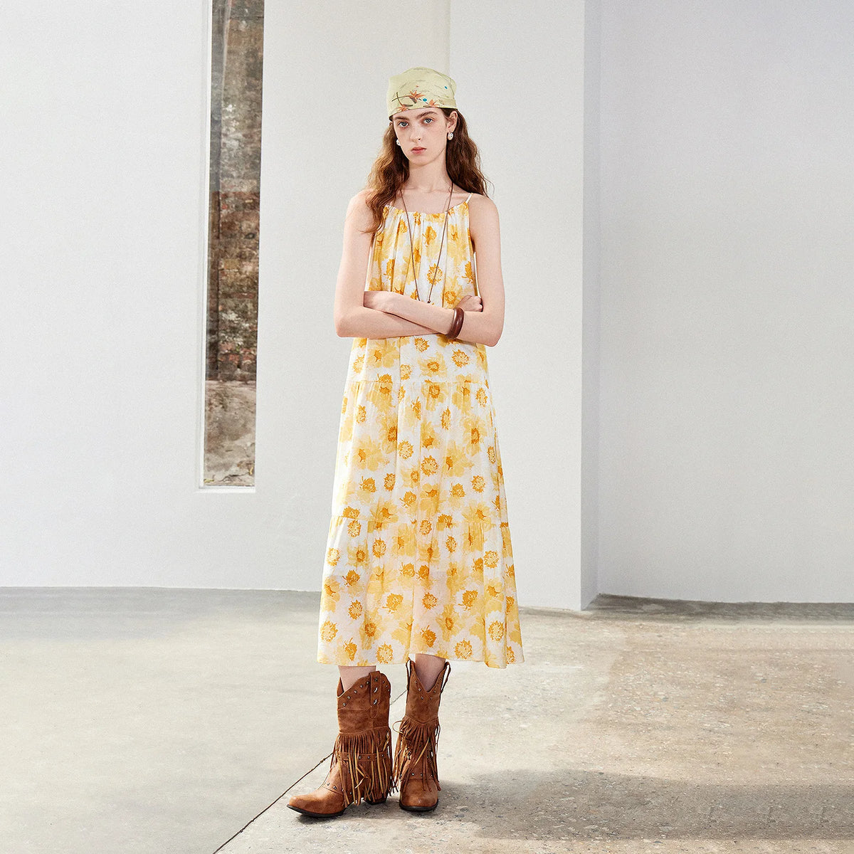 Floral Gathered Midi Dress