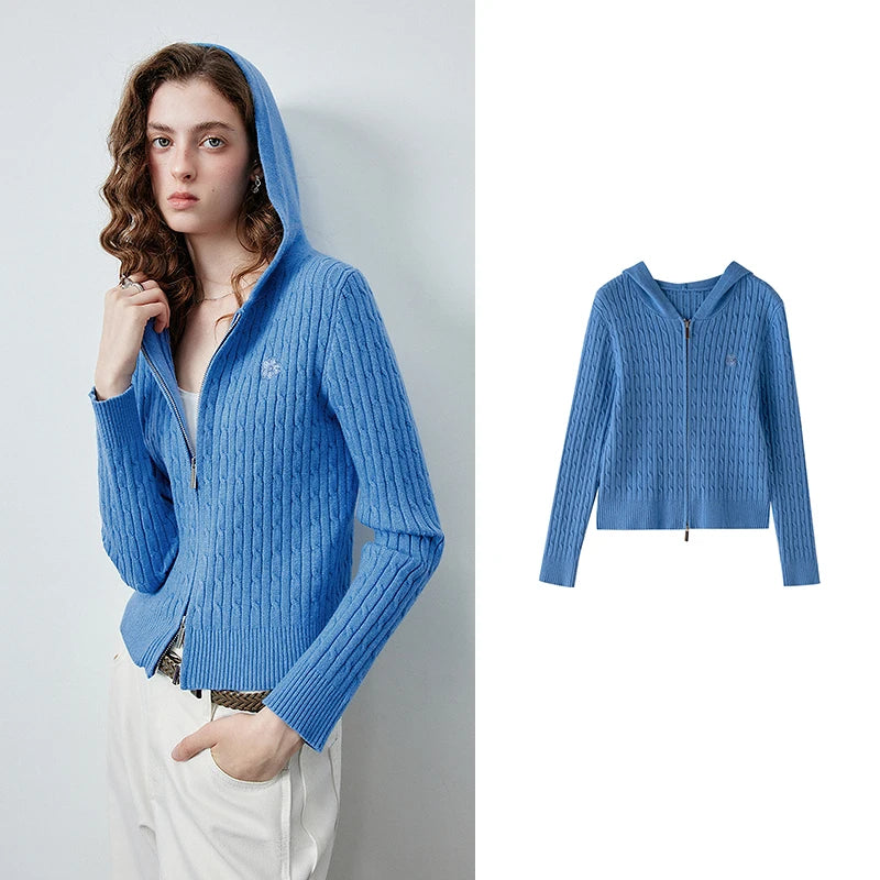 Ribbed Hooded Zip Cardigan