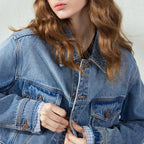 Contrast-Trim Cropped Denim Jacket