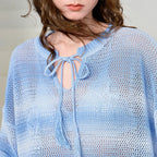 Tie-Neck Open-Knit Top