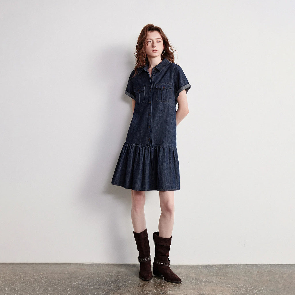 Drop-Waist Denim Shirt Dress