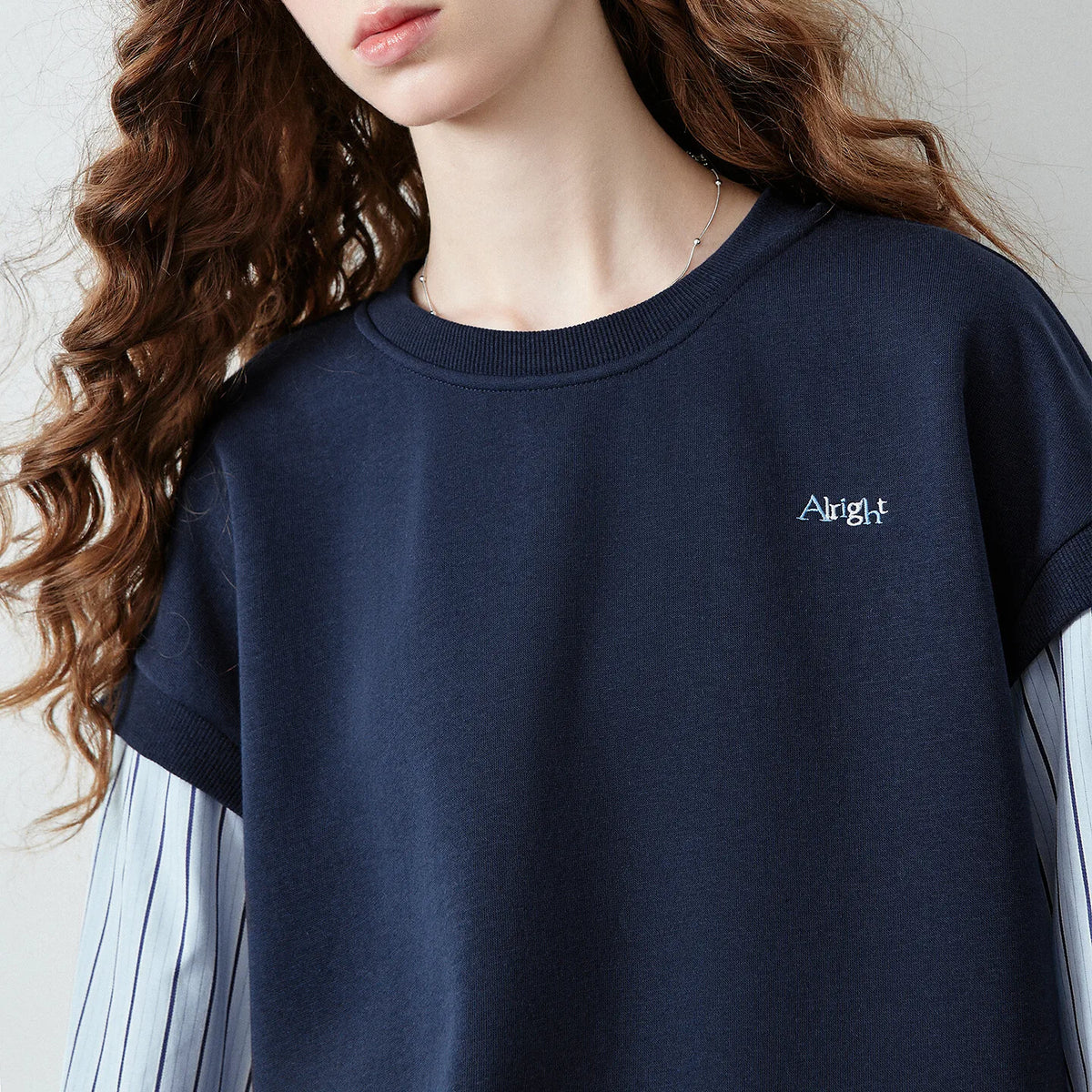 Layered-Look Striped-Sleeve Sweatshirt