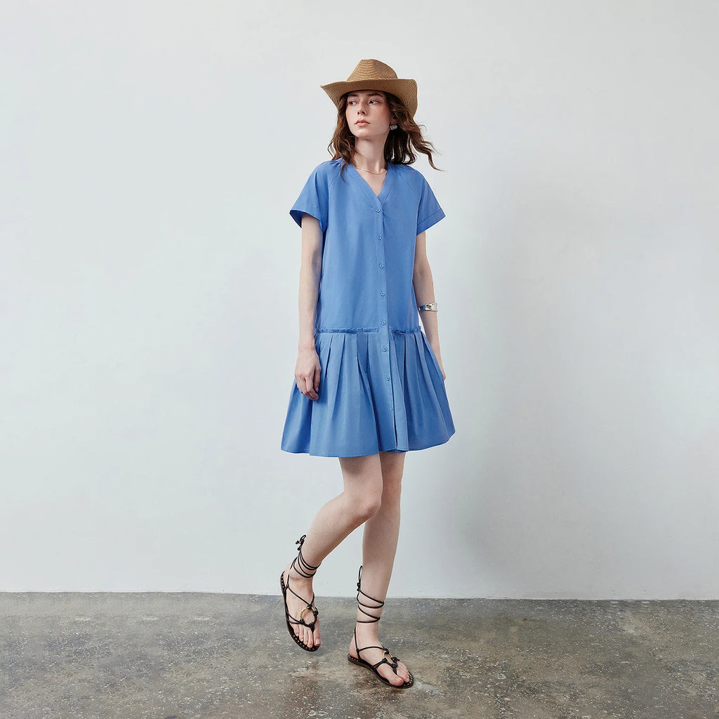 V-Neck Drop-Waist Mini Dress
