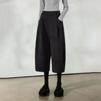 Pleated Cropped Barrel-Leg Pants