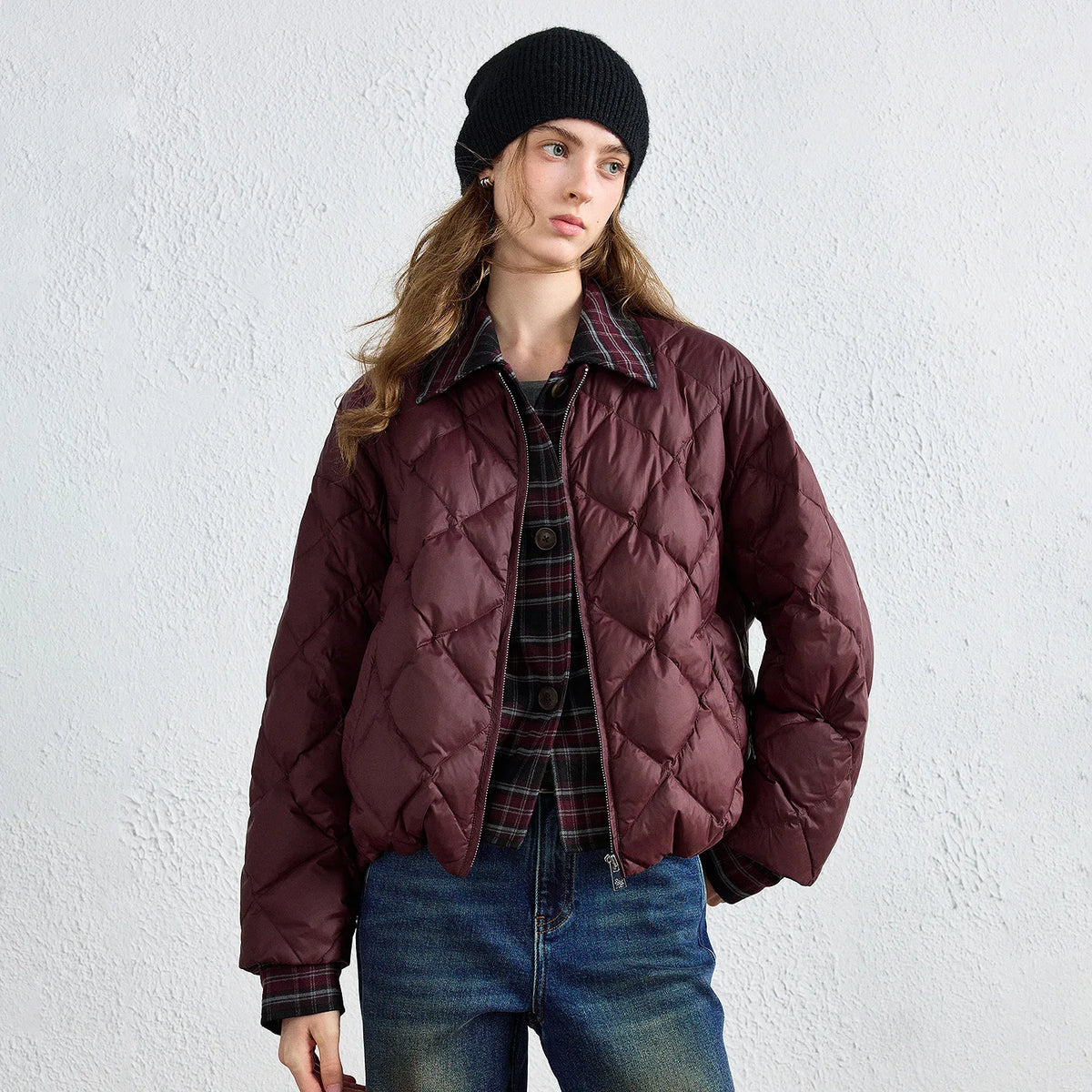 Diamond-Quilted Collared Jacket