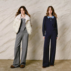 Contrast-Collar Knit Pants Set