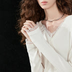 Layered-Look Lace-Trim Henley Top