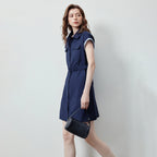 Contrast-Trim Belted Shirt Dress
