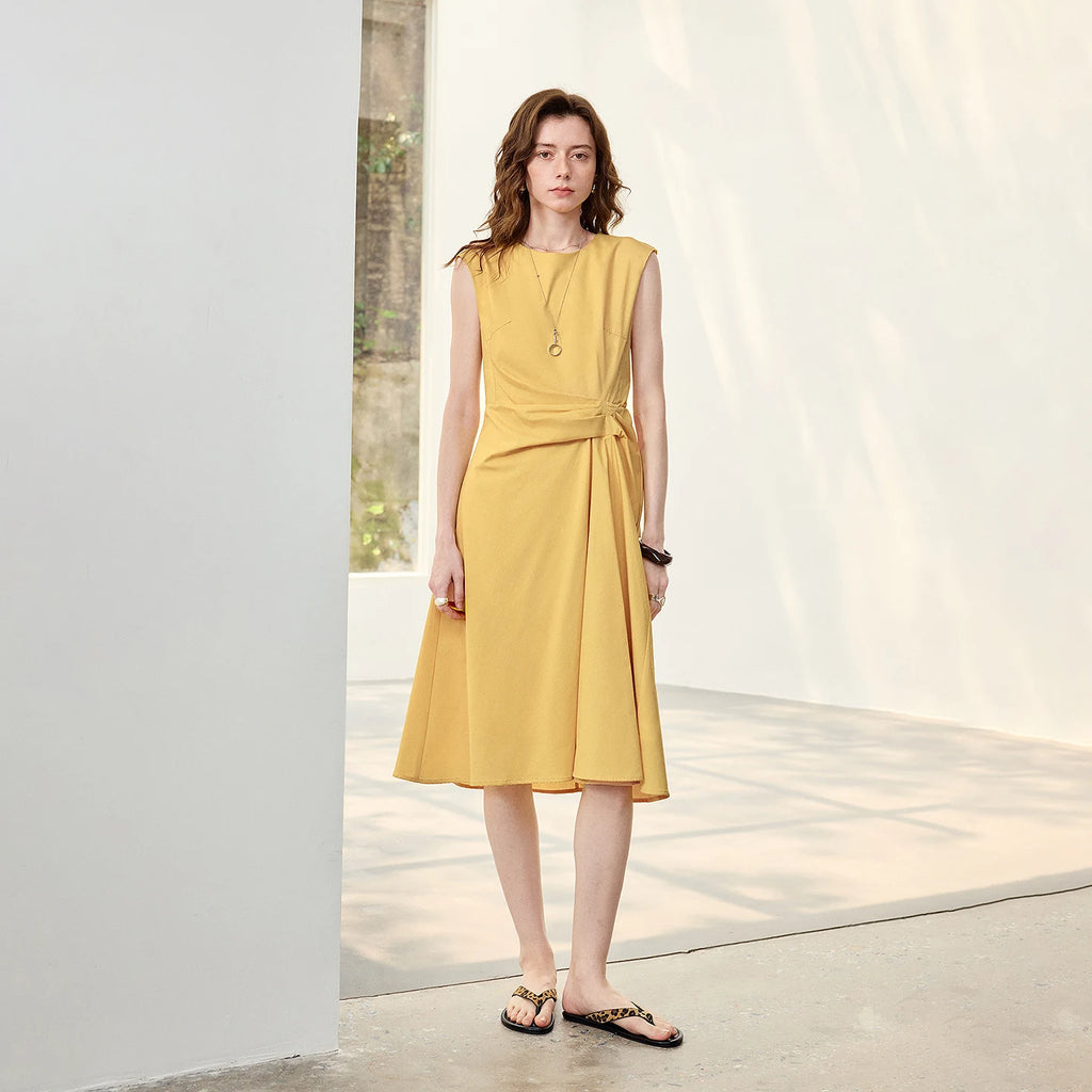 Sleeveless Draped-Waist Midi Dress