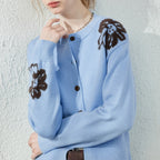 Floral-Motif Crewneck Cardigan