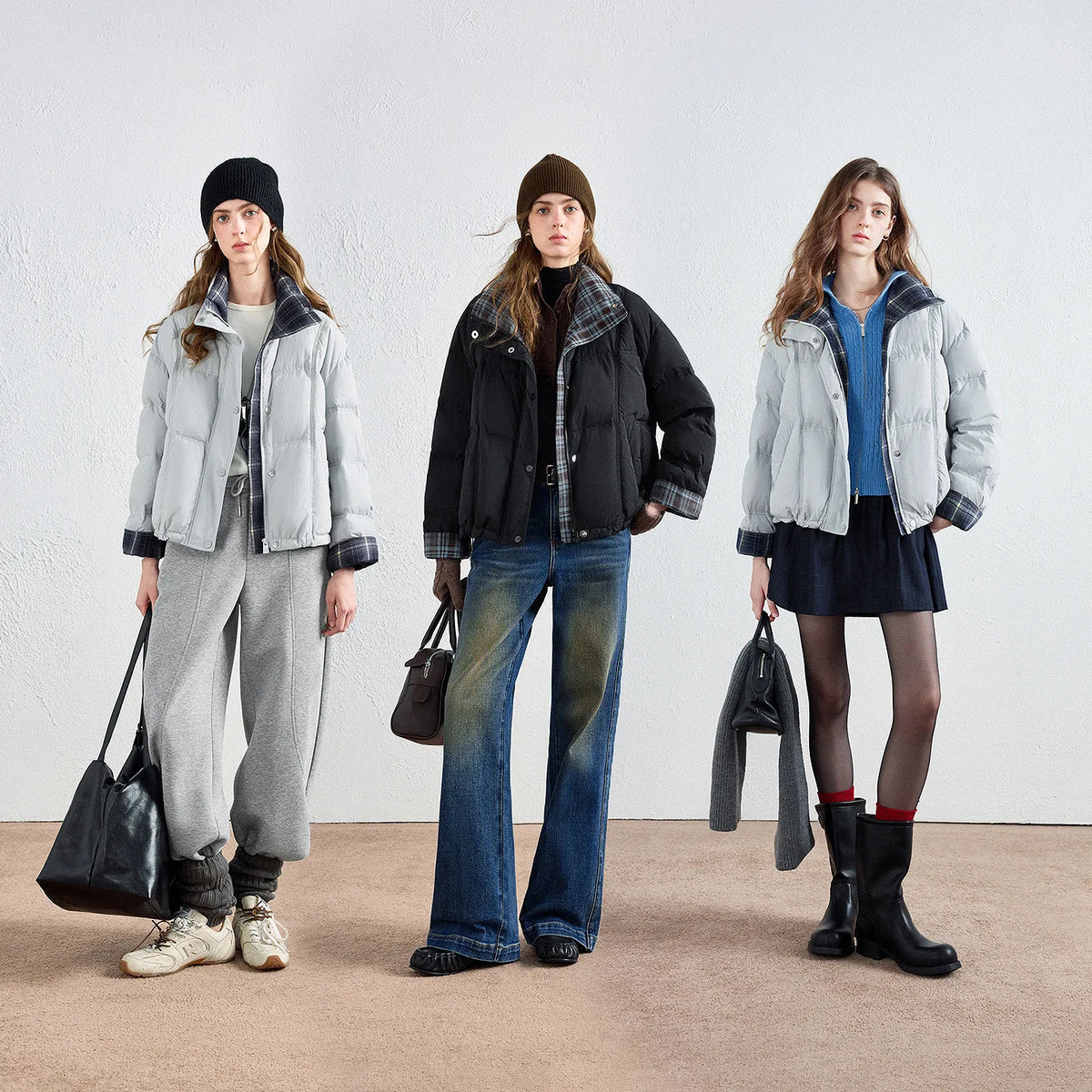 Plaid-Trim Puffer Jacket