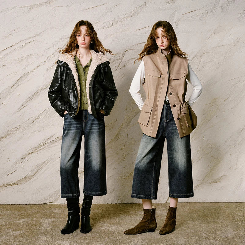Faded Cropped Wide-Leg Jeans
