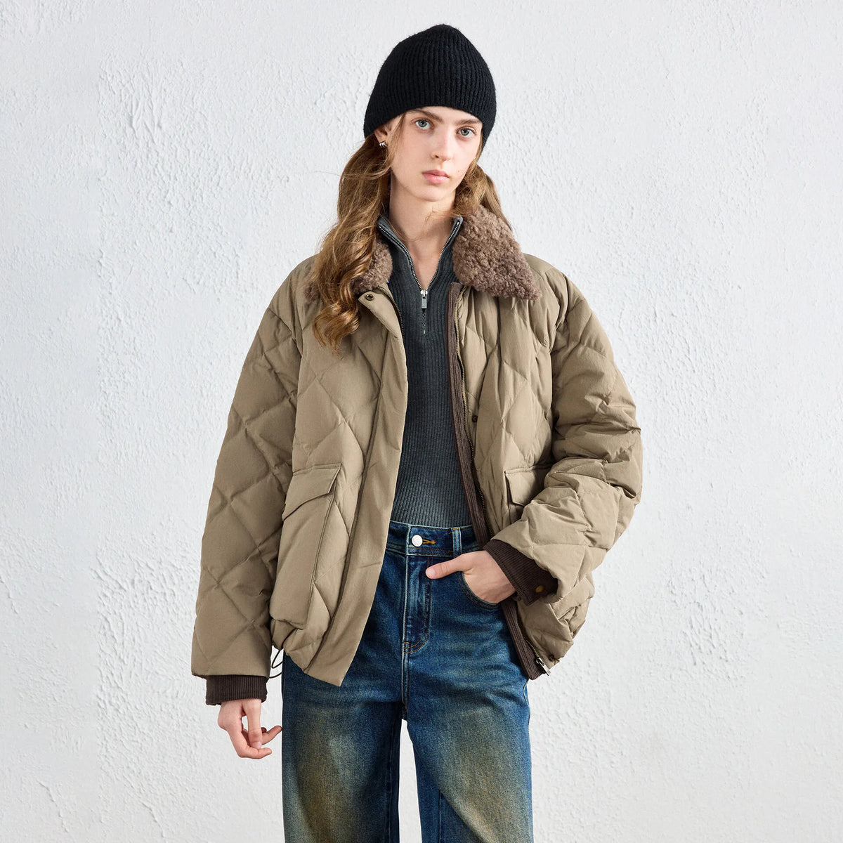 Shaggy-Collar Quilted Jacket