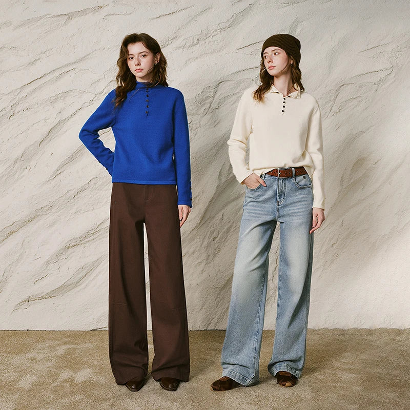 Contrast-Trim Long-Sleeve Knit Henley