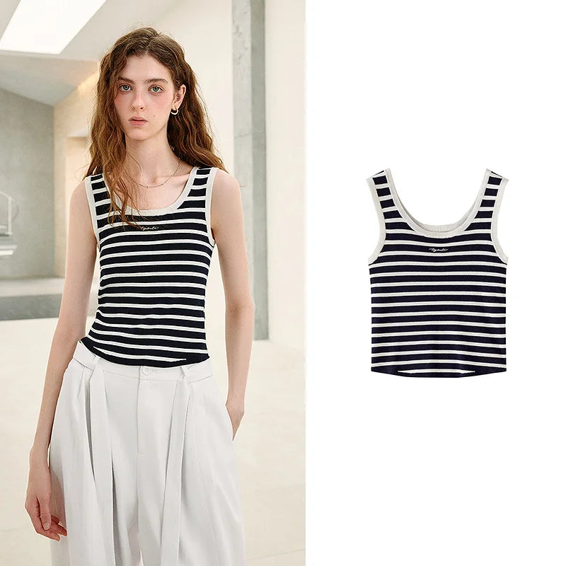 Striped Scoop-Neck Knit Tank