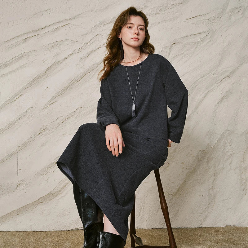 Sweatshirt and Midi Skirt Set