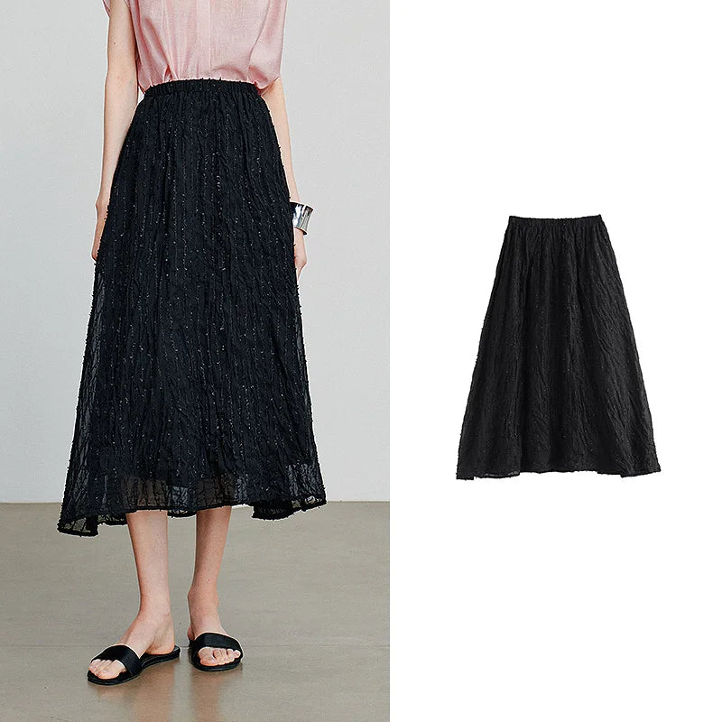 Textured A-Line Midi Skirt