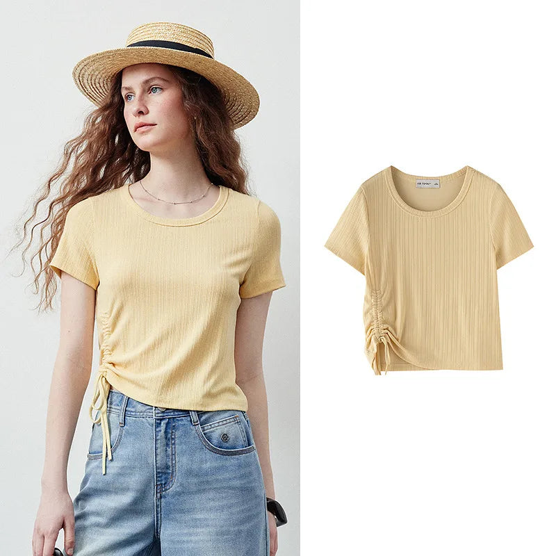Ruched-Side Ribbed Tee