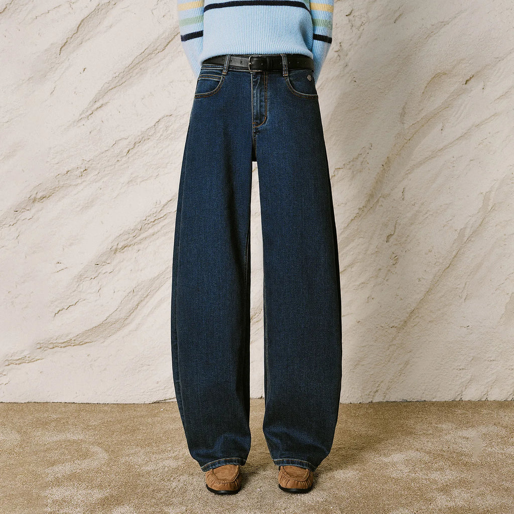 Curved-Leg Washed Jeans