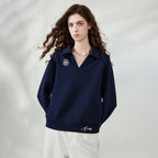 Decorative-Motif Polo Sweatshirt