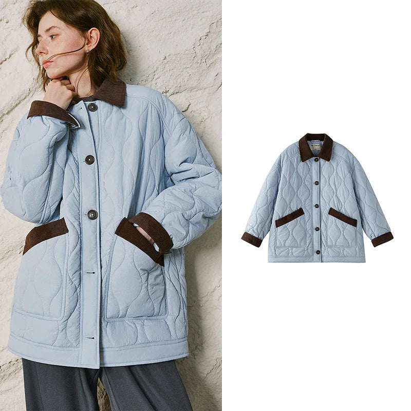 Contrast-Trim Quilted Jacket