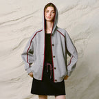 Contrast-Trim Button-Front Hoodie
