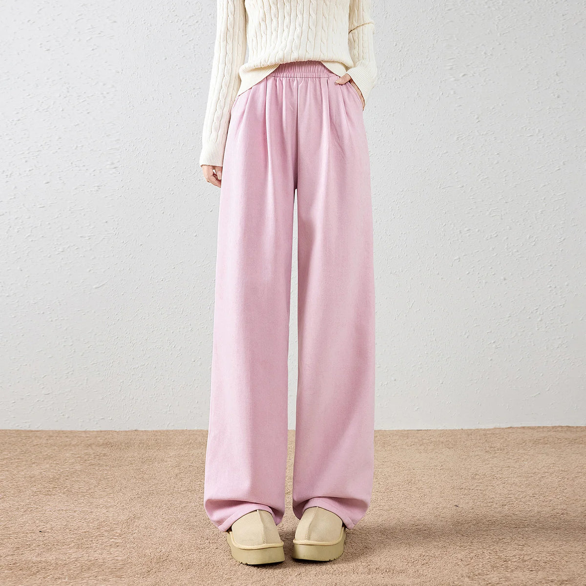 Elastic-Waist Straight-Leg Pants
