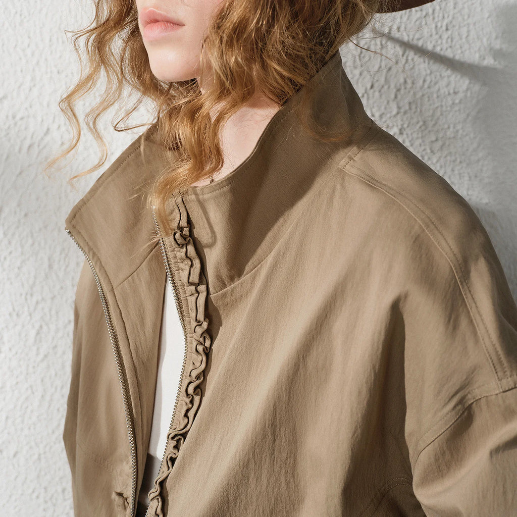 Ruffle-Trim Zip-Up Jacket