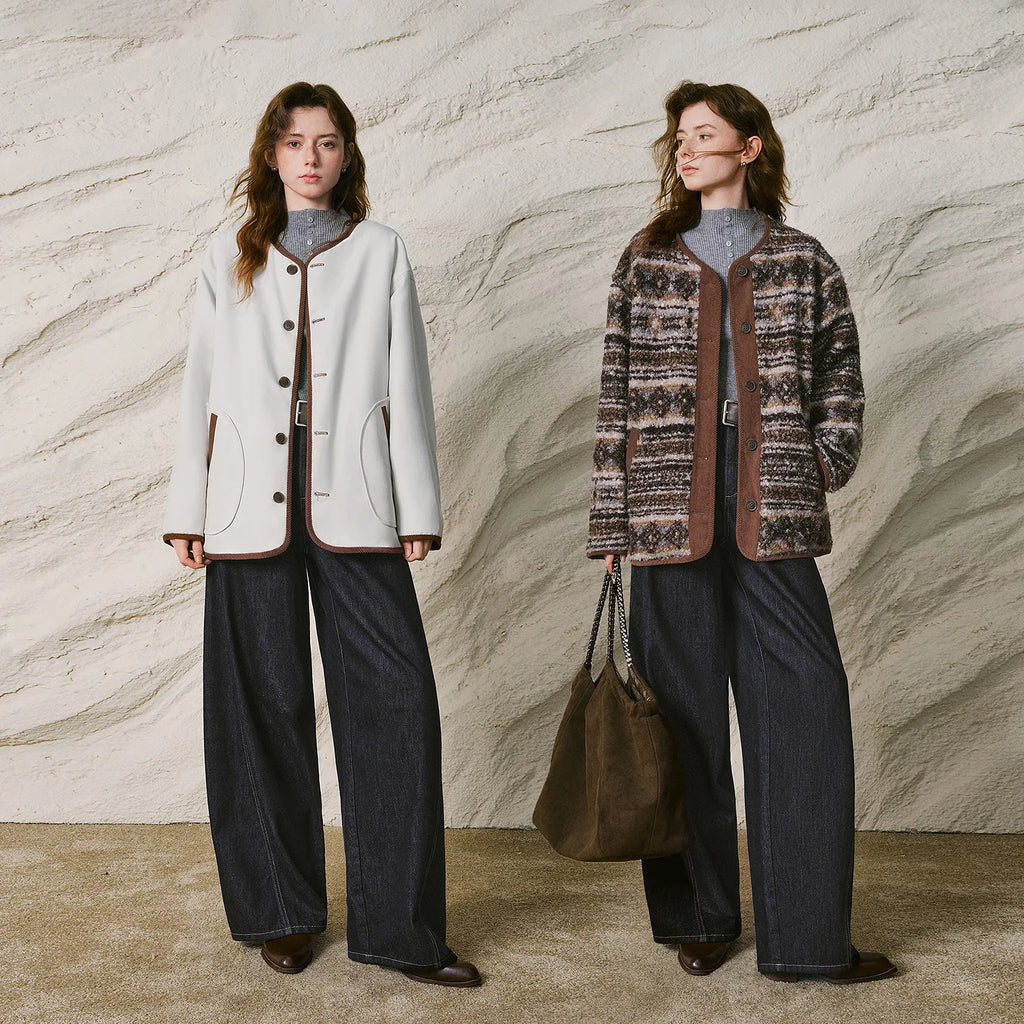 Contrast-Trim Button-Front Jacket