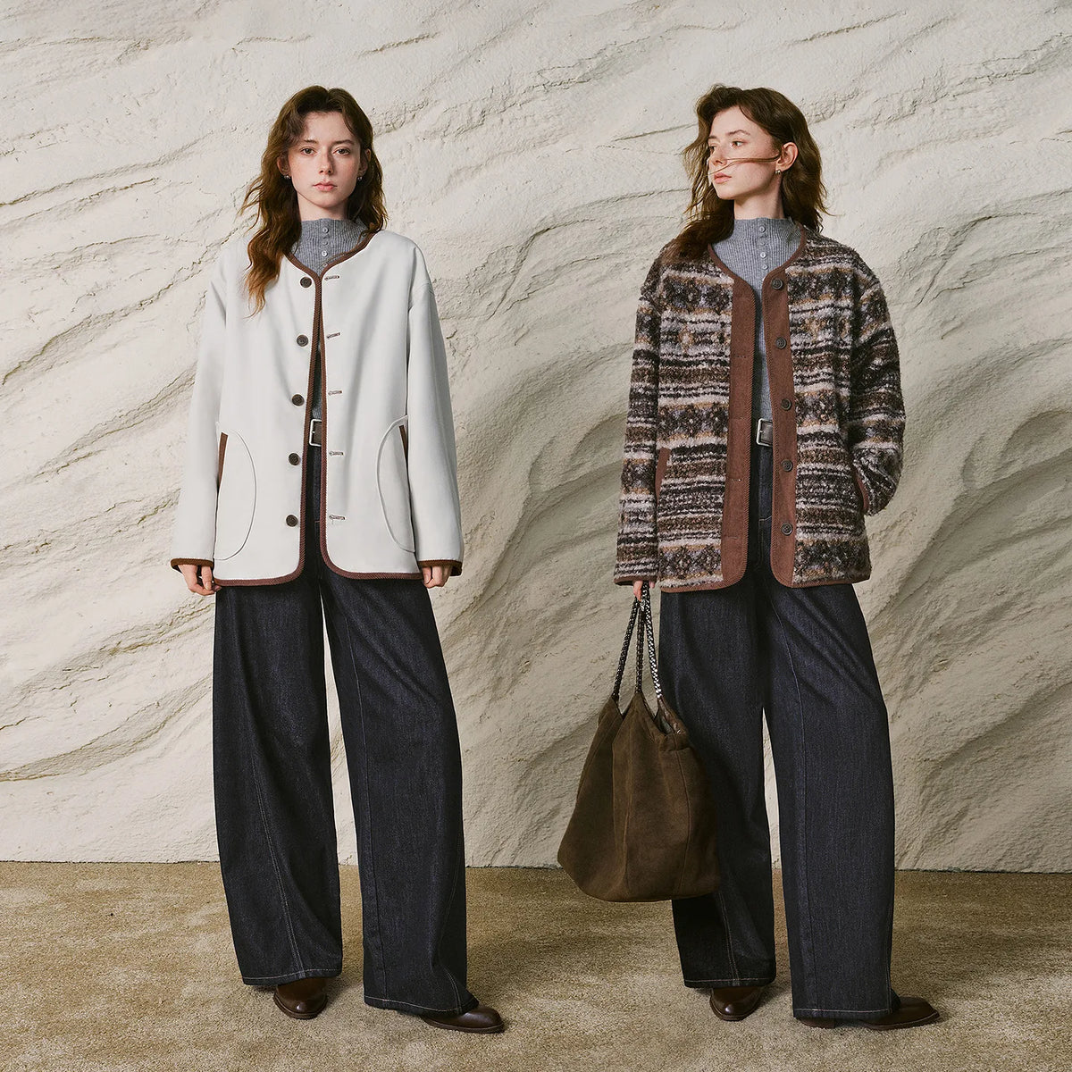 Contrast-Trim Button-Front Jacket