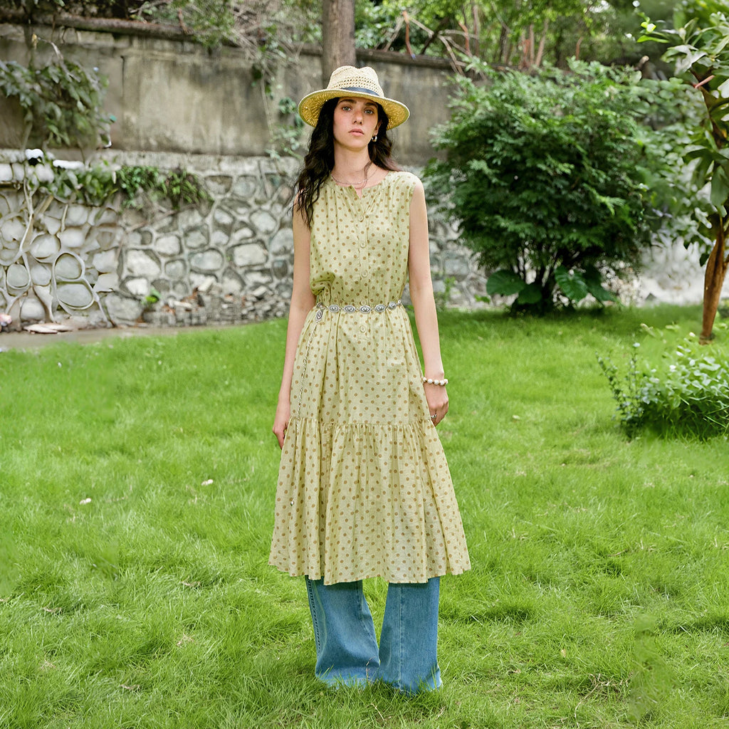 Polka-Dot Sleeveless Tiered Dress