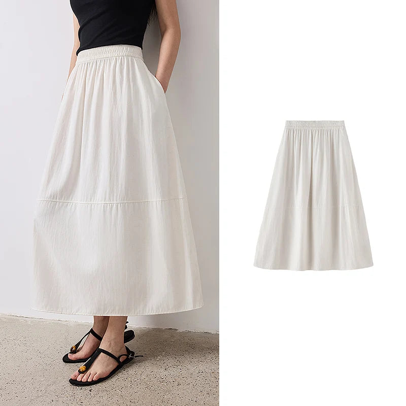 Gathered-Waist Midi Skirt