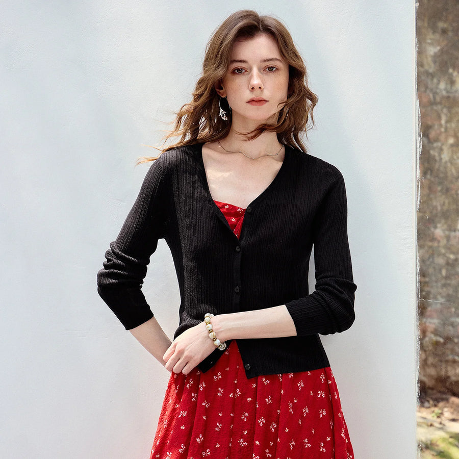 Ribbed V-Neck Cardigan