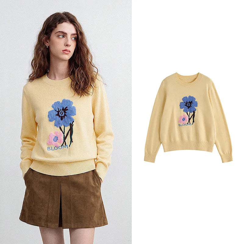 Flower-Motif Crewneck Sweater