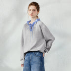 Ruffle-Neck Tie-Detail Sweatshirt
