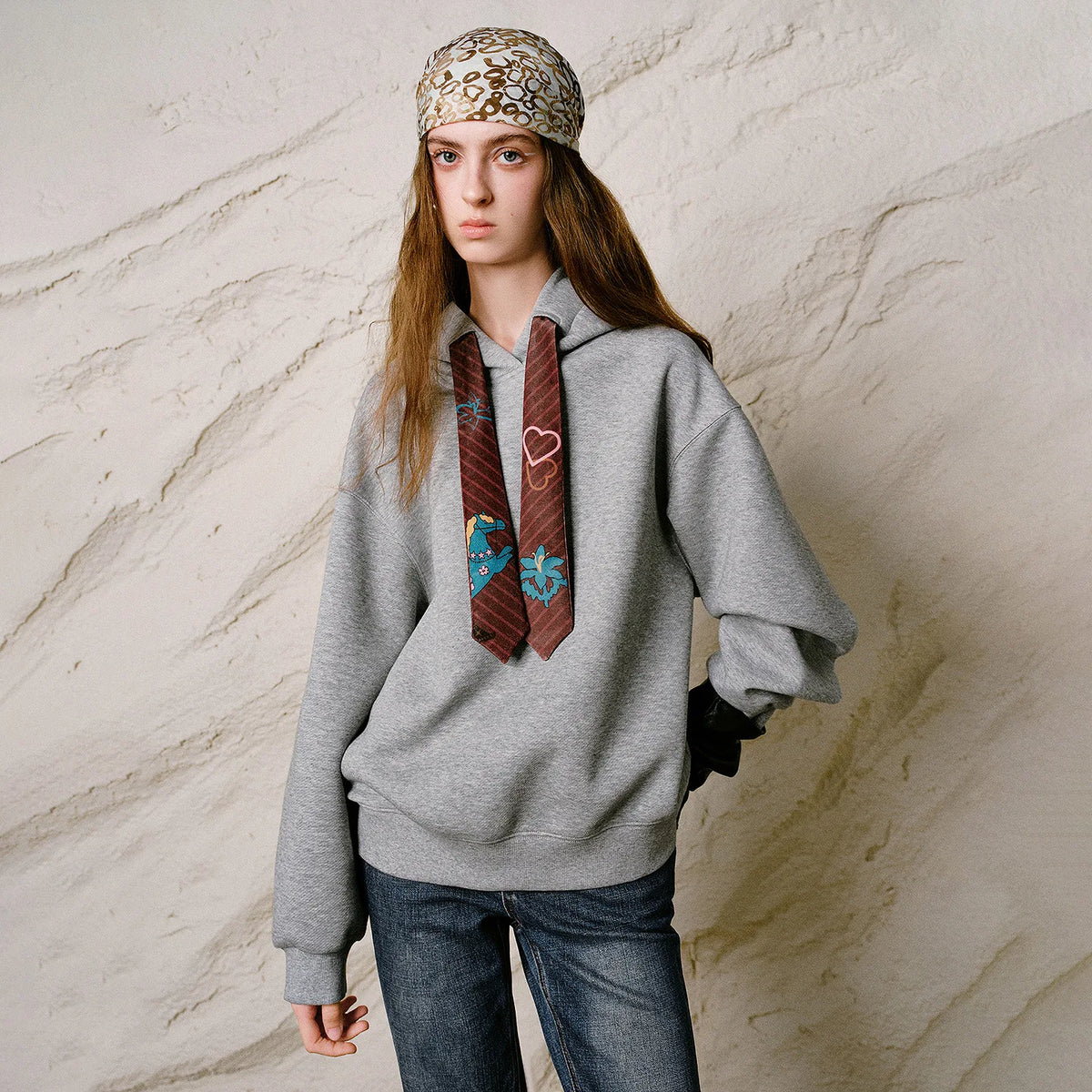 Motif-Tie Hooded Sweatshirt