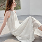 Halter-Neck Eyelet Midi Dress