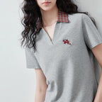 Layered-Look Plaid-Collar Polo Top