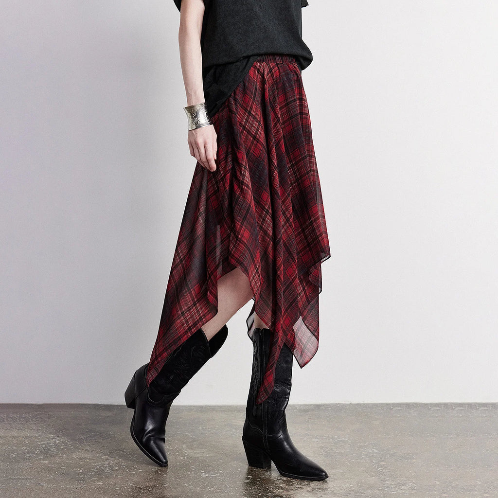 Plaid Handkerchief-Hem Skirt