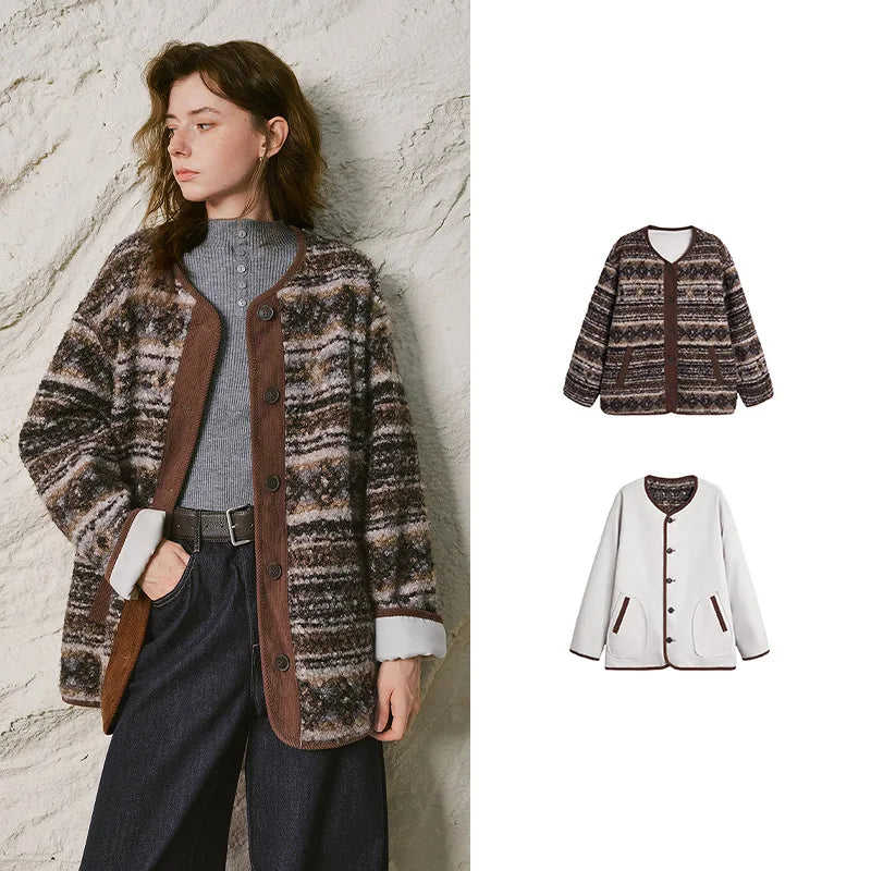 Contrast-Trim Button-Front Jacket