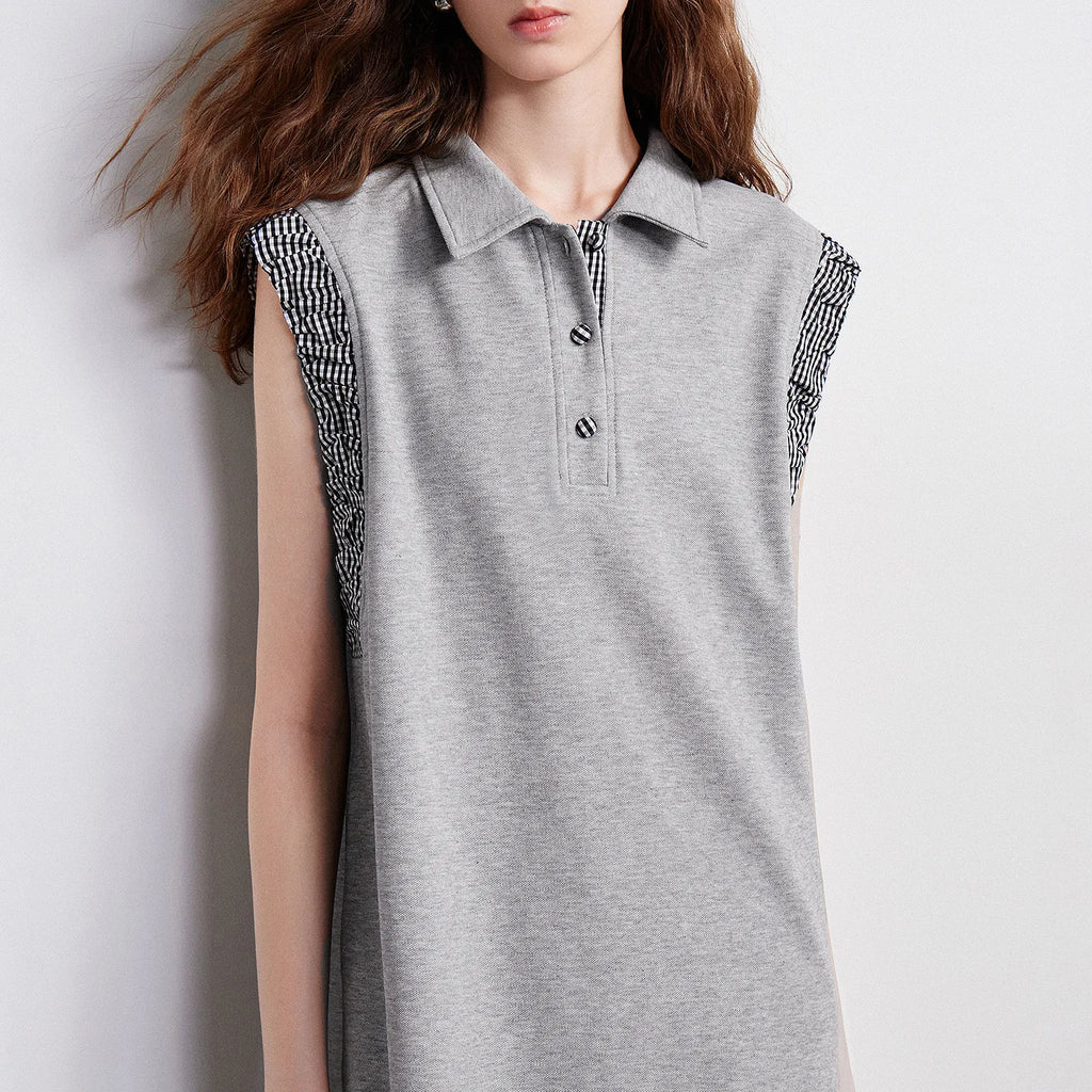Ruffle-Trim Sleeveless Polo Dress