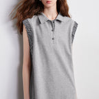 Ruffle-Trim Sleeveless Polo Dress