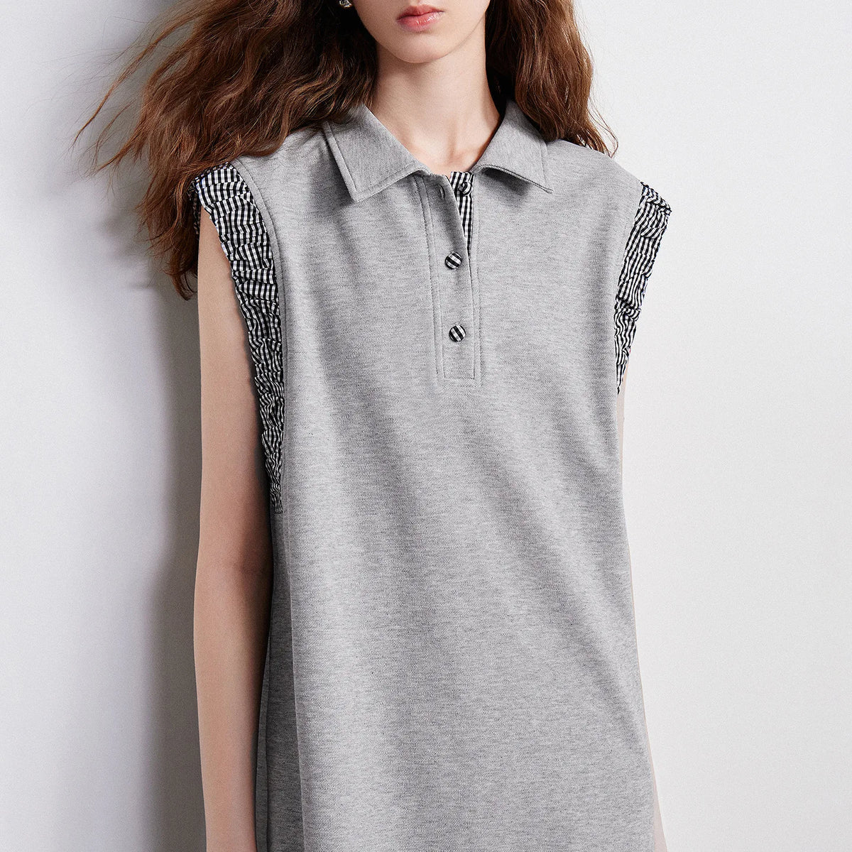 Ruffle-Trim Sleeveless Polo Dress