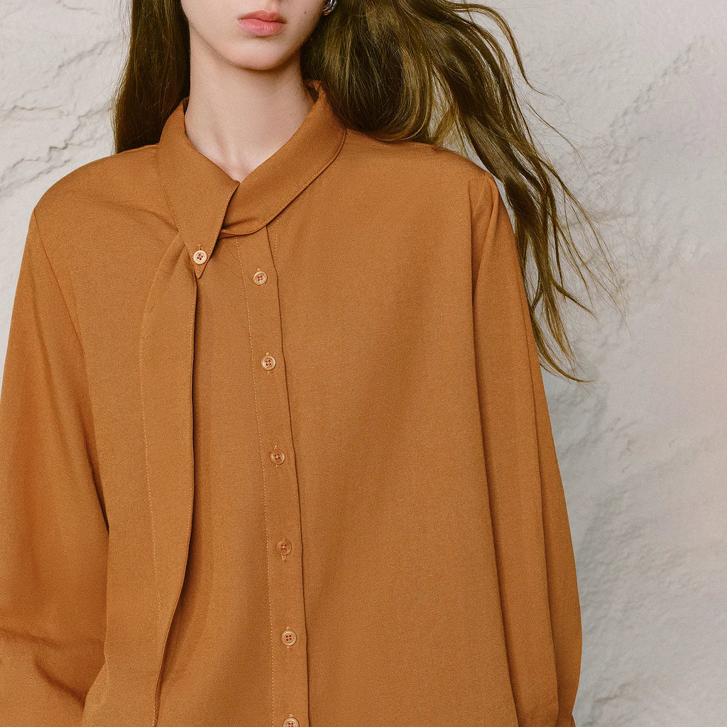 Rounded-Collar Long-Sleeve Blouse