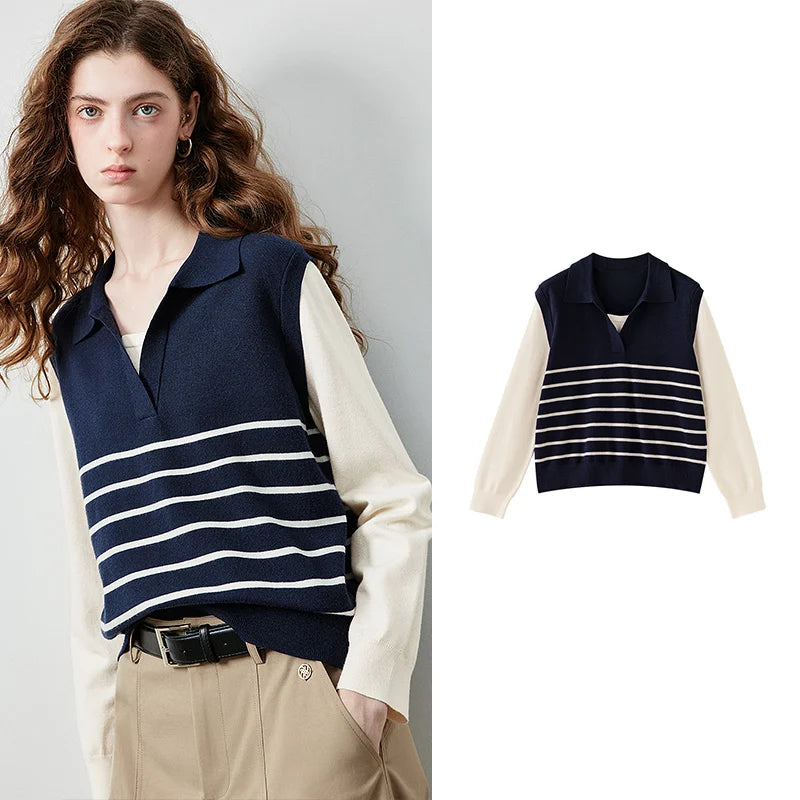 Striped Layered-Look Knit Polo