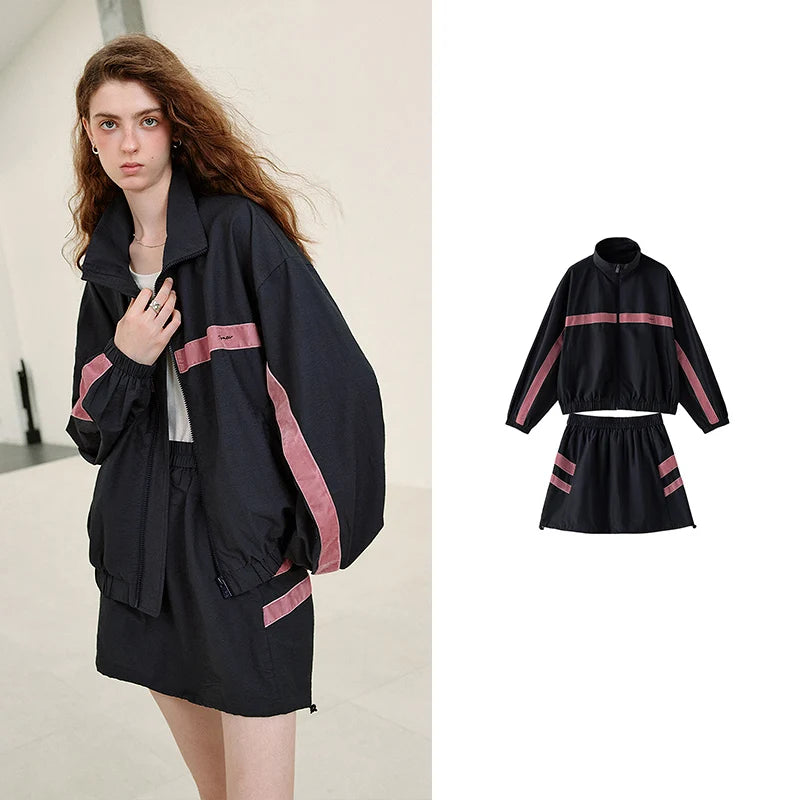Colorblock Track Jacket and Skirt Set