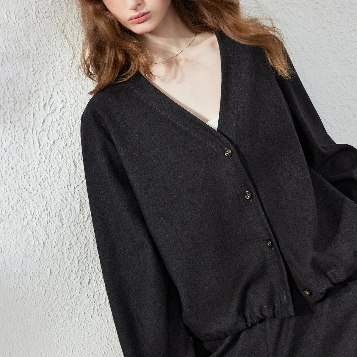V-Neck Balloon-Sleeve Cardigan