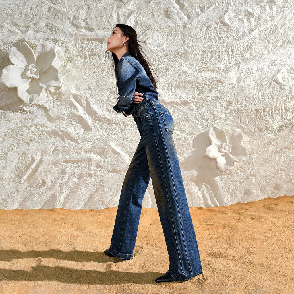 Straight-Leg Washed Jeans