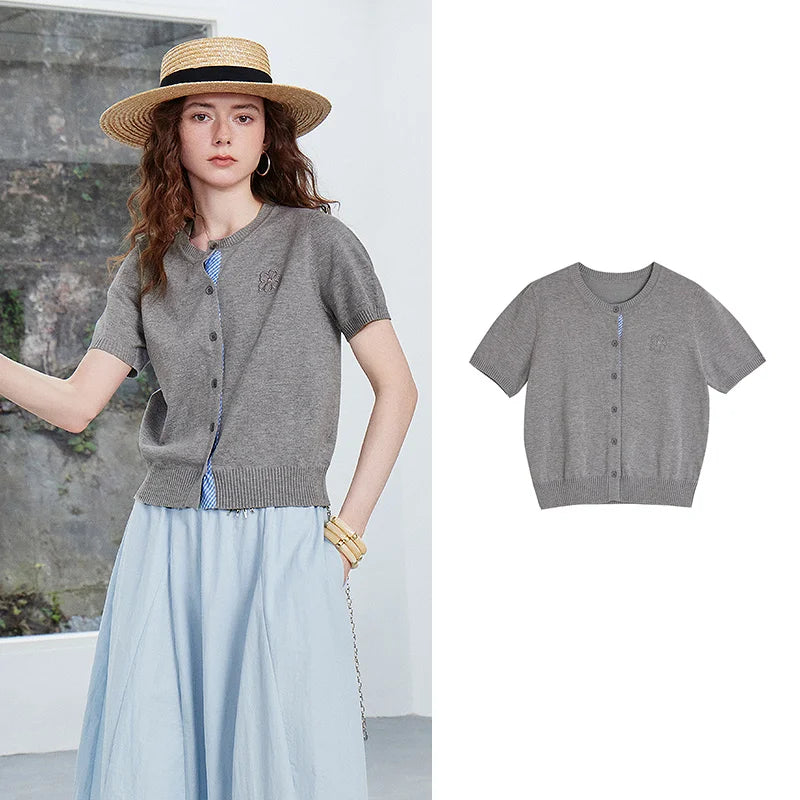 Layered-Look Short-Sleeve Cardigan